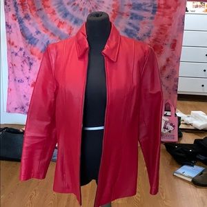 Red faux leather jacket